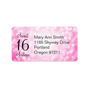 Address Sweet 16 Birthday Pink Glitter Lights Label