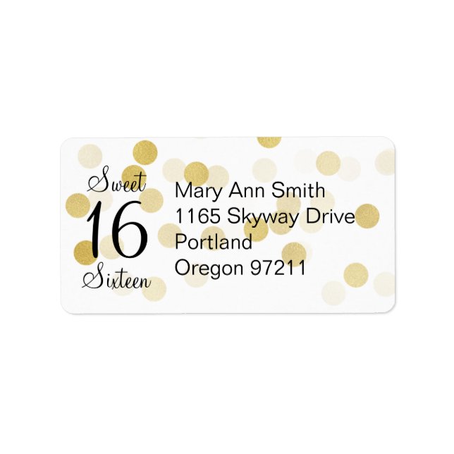 Address Sweet 16 Faux Gold Foil Glitter Lights Label (Front)