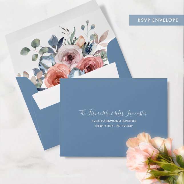Addressed RSVP, Blissful Floral, Dusty Blue Envelope (Creator Uploaded)