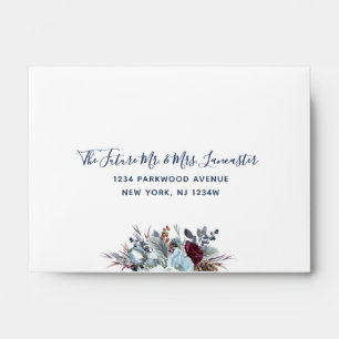 Addressed RSVP Elegant Blue Burgundy Purple Floral Envelope