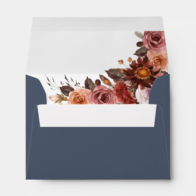 Addressed RSVP, Elegant Slate Dusty Blue, Floral Envelope (Back (Bottom))