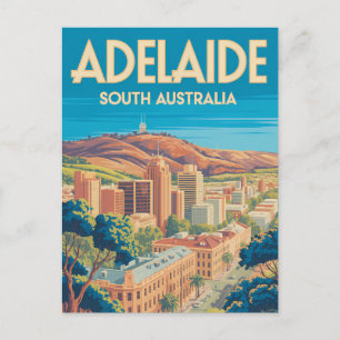 Adelaide Australia Illustration Travel Art Vintage Postcard