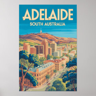 Adelaide Australia Illustration Travel Art Vintage Poster