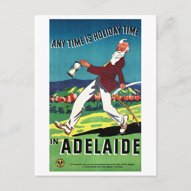 Adelaide Australia Vintage Travel Poster Restored Postcard (Front)