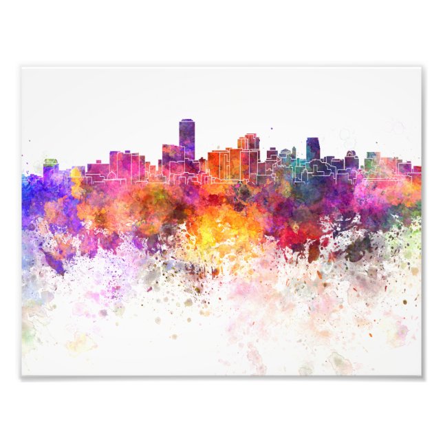 Adelaide skyline in watercolor background photo print (Front)