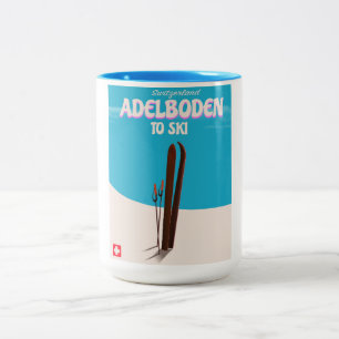 Adelboden Switzerland ski travel poster Two-Tone Coffee Mug