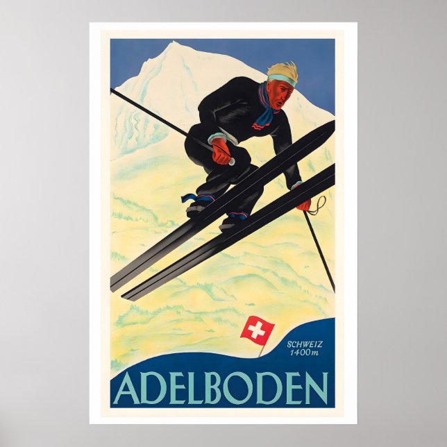 Adelboden Switzerland Vintage Ski Poster (Front)