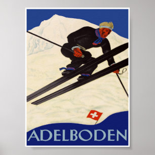 Adelboden Switzerland Vintage Ski Poster