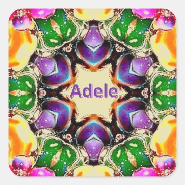 ADELE ~ Bright Abstract Pattern ~ Personalised  Square Sticker (Front)