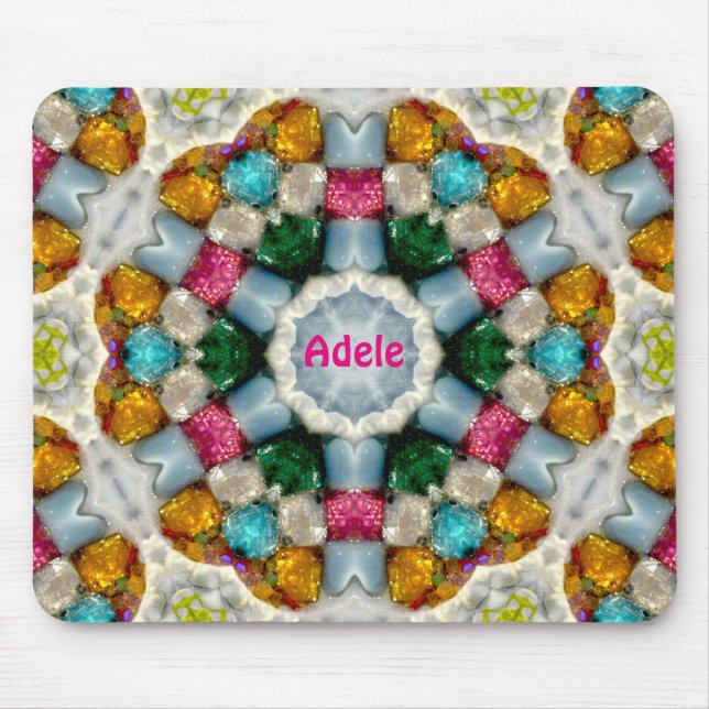 ADELE ~ Colourful Gems Pattern ~ Personalised Mouse Pad (Front)