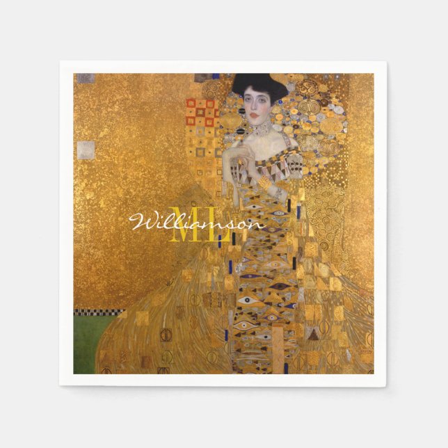 Adele, Lady in Gold by Gustav Klimt, Monogrammed Napkin (Front)