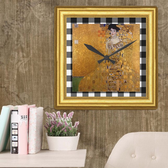 Adele Lady in Gold, Gustav Klimt Framed, Chequered Square Wall Clock (Creator Uploaded)
