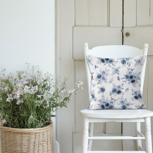 Adele Watercolor Blue Country Roses Cushion