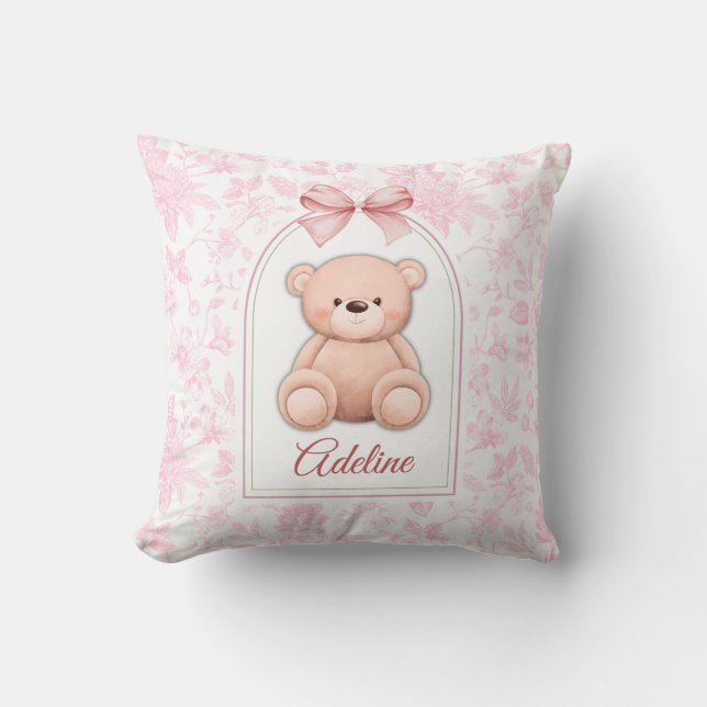 Adeline | Custom Pink Teddy Bear Nursery Design  Cushion (Front)
