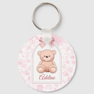 Adeline   Custom Pink Teddy Bear Nursery Design  Key Ring