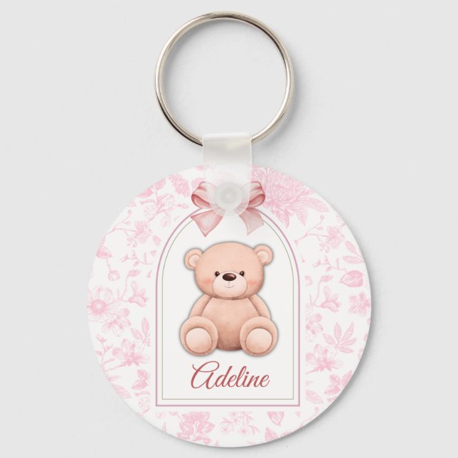 Adeline | Custom Pink Teddy Bear Nursery Design  Key Ring (Front)