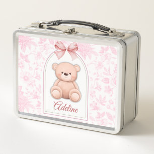 Adeline   Custom Pink Teddy Bear Nursery Design  Metal Lunch Box