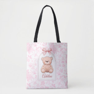 Adeline Custom Pink Teddy Bear Nursery Design Tote Bag