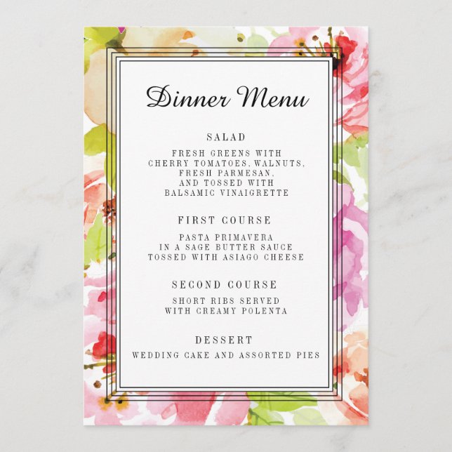Adeline Floral Wedding Dinner Menu (Front)