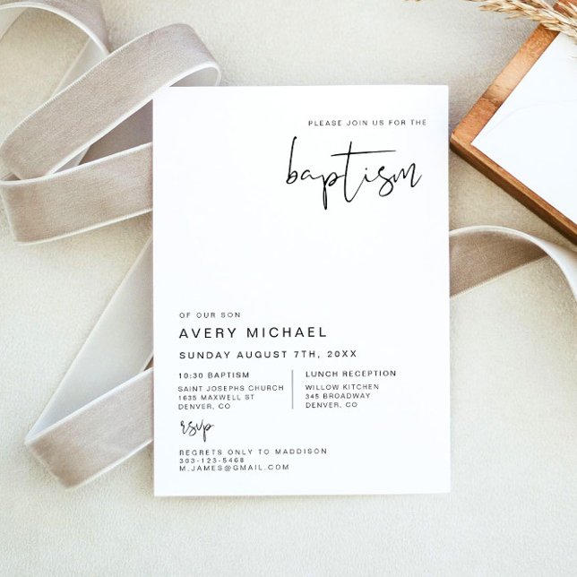 ADELLA Edgy Modern Minimal Neutral Simple Baptism Invitation (Creator Uploaded)