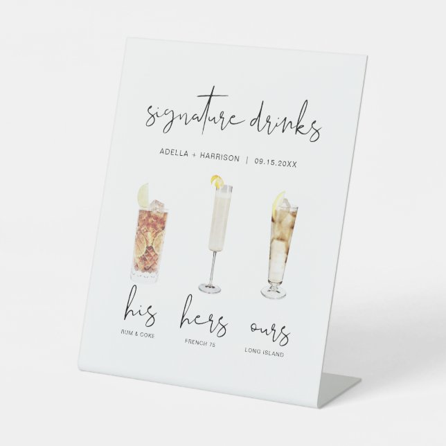 ADELLA Minimal Watercolor Cocktail Signature Drink Pedestal Sign (Front)