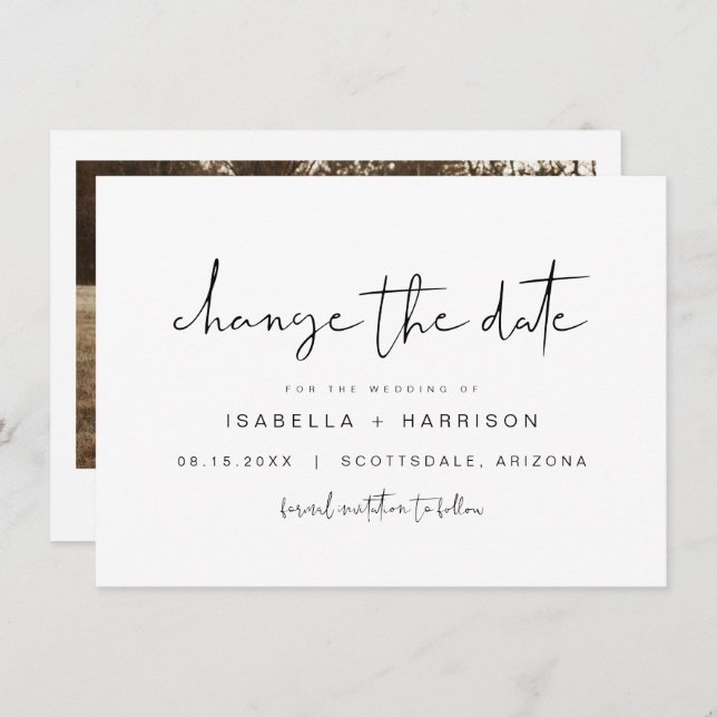 ADELLA Modern Minimal Change the Date Invitation (Front/Back)