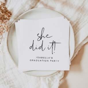 ADELLA Modern Minimal She Did It Graduation Party Napkin