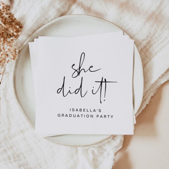 ADELLA Modern Minimal She Did It Graduation Party Napkin (Creator Uploaded)