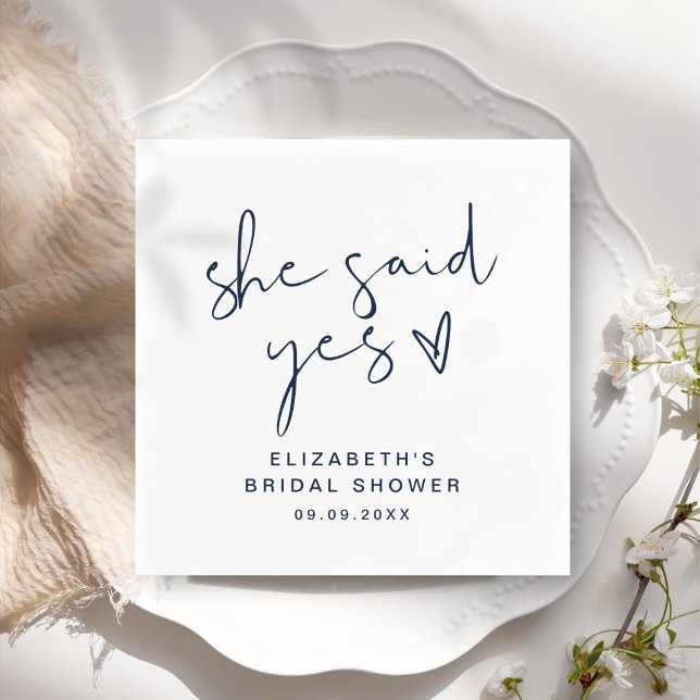ADELLA Modern Minimal She Said Yes Bridal Shower Napkin (Creator Uploaded)