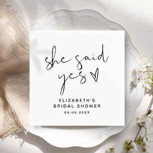 ADELLA Modern Minimal She Said Yes Bridal Shower Napkin