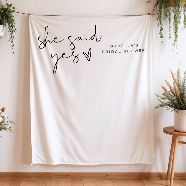 ADELLA Modern Minimal She Said Yes Bridal Shower Tapestry (Creator Uploaded)