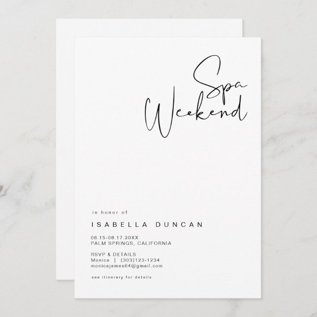 ADELLA Modern Minimalist Bachelorette Spa Day Invitation (Front/Back)