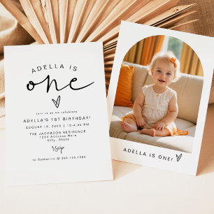 ADELLA Modern Minimalist One Photo 1st Birthday Invitation