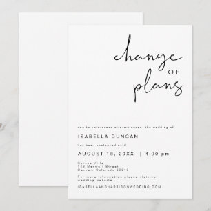 ADELLA Modern Minimalist Wedding Change of Plans Invitation