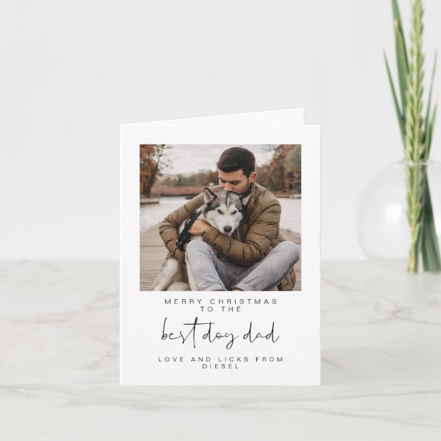 ADELLA Modern Photo Best Dog Dad Christmas Holiday Card (Front)