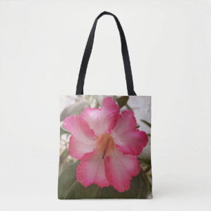 Adenium pink white flowers floral nature graden pl tote bag