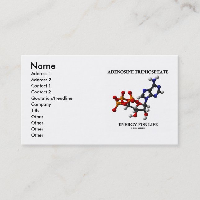 Adenosine Triphosphate (ATP) Energy For Life Business Card (Front)