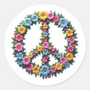 Adesivo Redondo Floral Peace Symbol Round Sticker