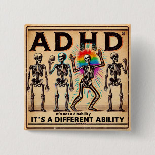 adhd burnout club 15 cm square badge