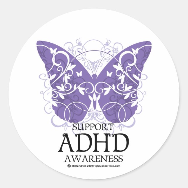 ADHD Butterfly Classic Round Sticker (Front)
