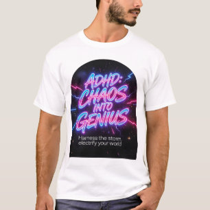 ADHD Chaos Into Genius Neon Motivational Quote  T-Shirt