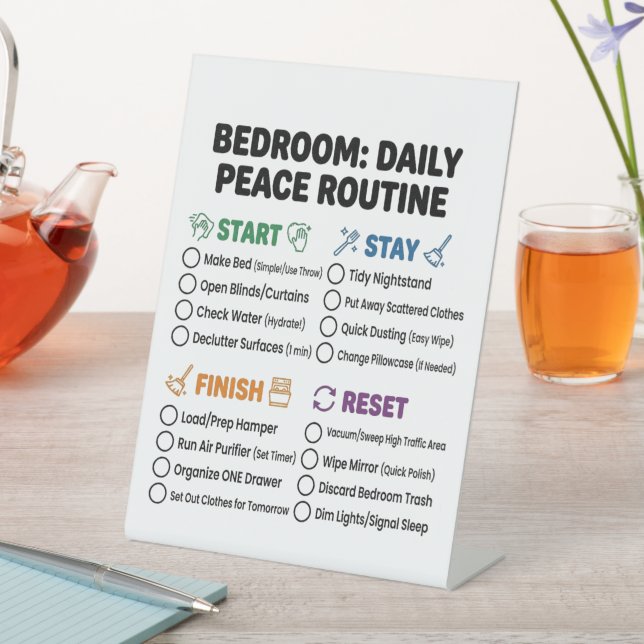 ADHD  Cleaning Routine Bedroom Checklist Pedestal Sign (In SItu)