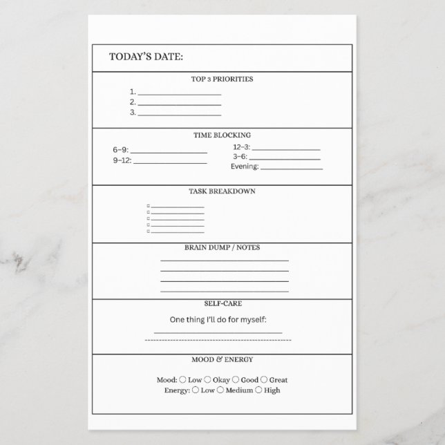 ADHD Daily Planner Page (Front)