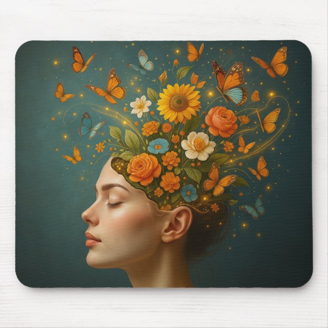 ADHD Floral Mind Bloom Butterfly Mouse Pad (Front)