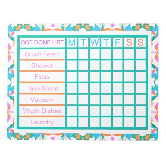 ADHD Girl’s Women’s Daily Got Done List Reminder Notepad (Front)