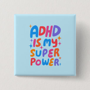 ADHD is my Superpower Fun Bubble Letters Colorful 15 Cm Square Badge