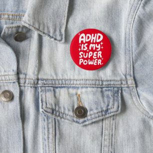 ADHD is my Superpower Fun Bubble Letters Red 6 Cm Round Badge