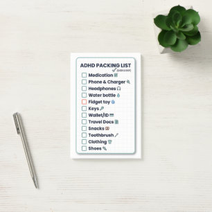 ADHD Packing List Minimalist Travel Checklist Post-it Notes