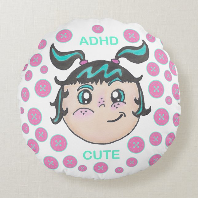 ADHD pillow with "ADHD Cute" illustration (Front)