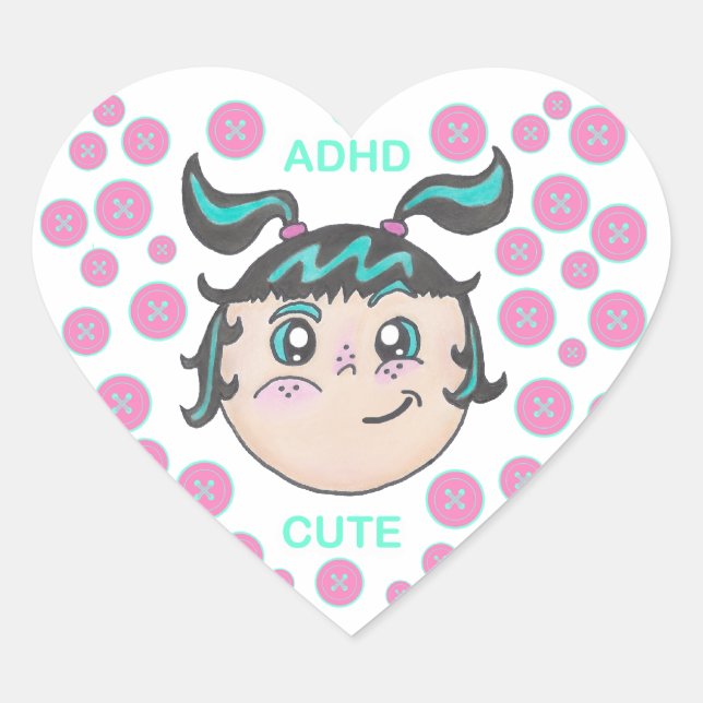 ADHD sticker with "ADHD Cute" illustration (Front)